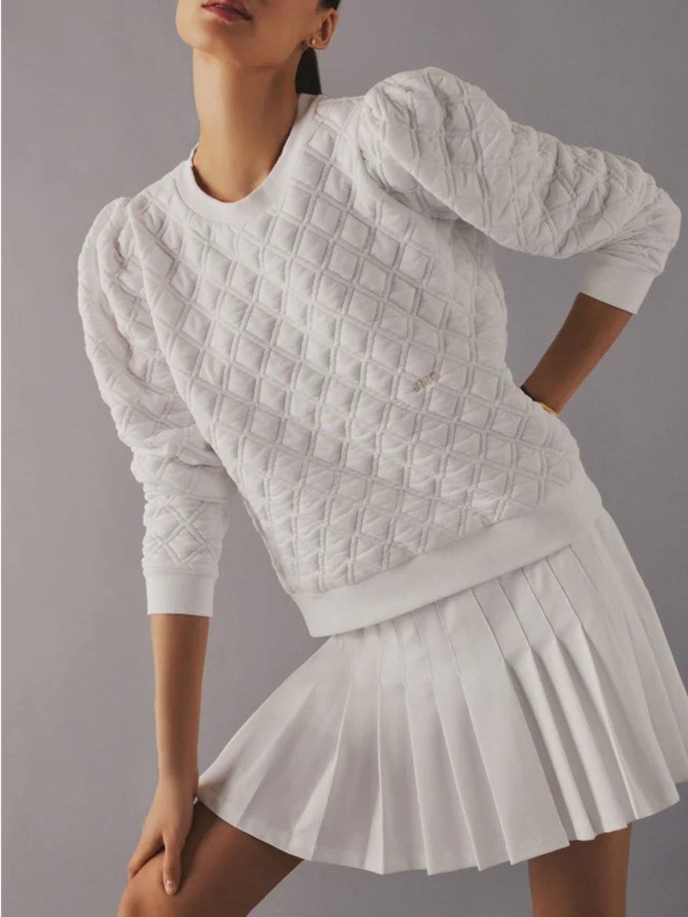 Tuckernuck Tnuck Sport White Puff Sleeve Quilted Campbell Sweatshirt Small